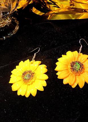 Сережки-підвіски квітка соняшника2 фото