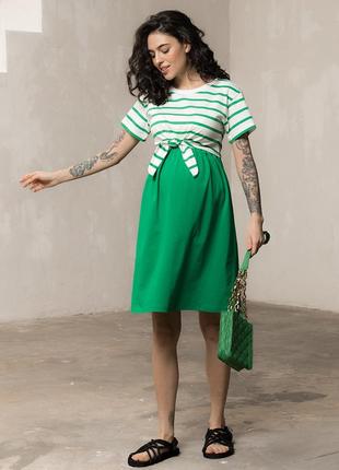 Трикотажна сукня для вагітних та годуючих з секретом годування зелена2 фото