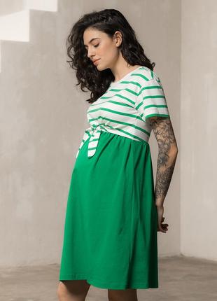 Трикотажна сукня для вагітних та годуючих з секретом годування зелена3 фото