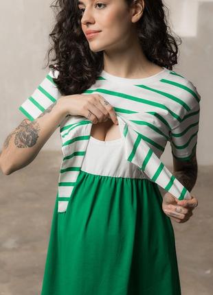 Трикотажна сукня для вагітних та годуючих з секретом годування зелена7 фото