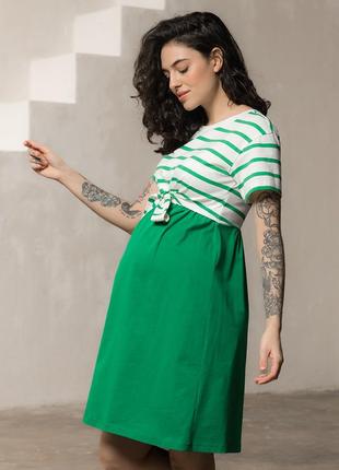 Трикотажна сукня для вагітних та годуючих з секретом годування зелена5 фото