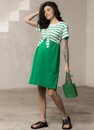 Трикотажна сукня для вагітних та годуючих з секретом годування зелена6 фото