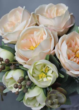 Искусственный букет английских роз, цвет нюд, 35 см. цветы премиум-класса для интерьера, декора2 фото