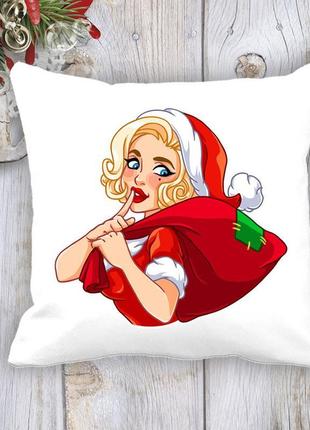 Подушка з новорічним принтом мерілін монро з мішком білий каву...