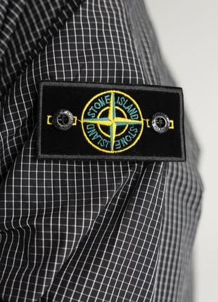 Куртка чоловіча чорна з капюшоном у клітинку легка stone island8 фото