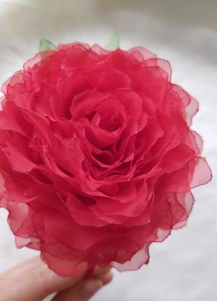 Шикарний обруч червона троянда, ободок з трояндою, віночок з трояндами, квіти з шифону4 фото