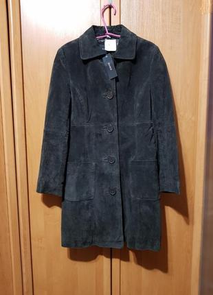 Натуральное замшевое пальто, осеннее серо-коричневое пальто, тренч3 фото