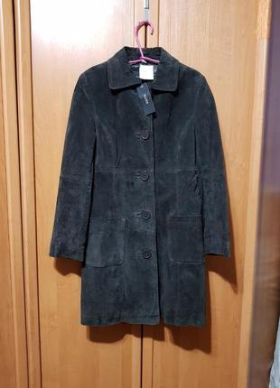 Натуральное замшевое пальто, осеннее серо-коричневое пальто, тренч2 фото