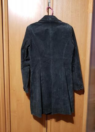 Натуральное замшевое пальто, осеннее серо-коричневое пальто, тренч8 фото