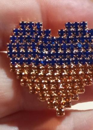 Брошь брошка золотистый металл сердце я люблю украину цвет флага желтый голубой