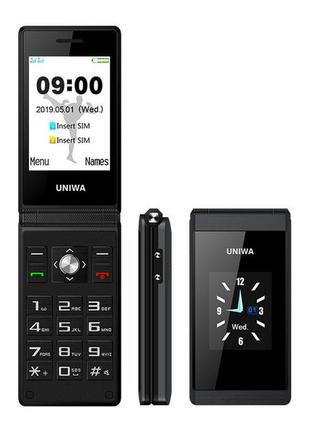 Мобільний телефон uniwa x28 black телефон розкладачка з велики...
