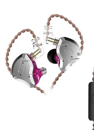 Навушники гібридні kz zs10 pro гарнітура з мікрофоном purple