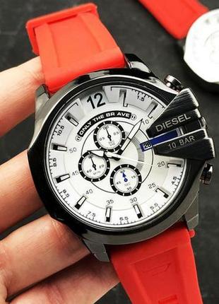 Чоловічий наручний годинник diesel 10 bar black-white red wris...1 фото