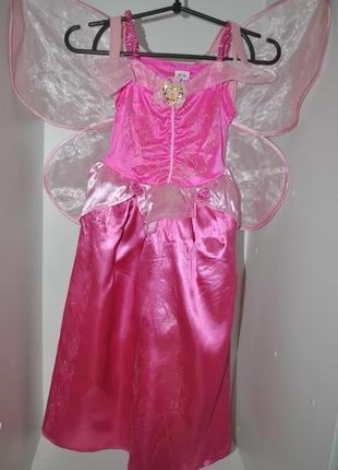 Платье disney 7-8 лет розовое на принцессу фею спереди кулон к...2 фото