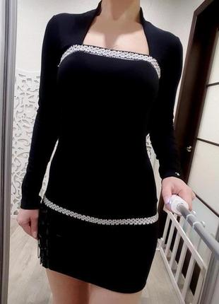 Туника черное мини-платье демисезон зимнее теплое сваровски ст...1 фото