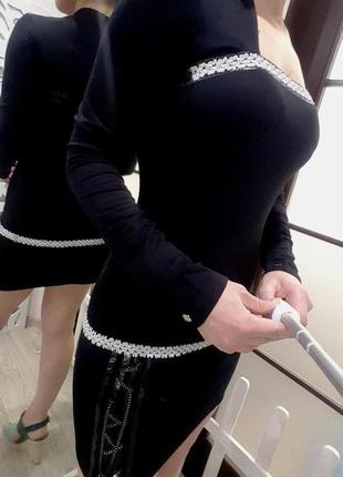 Туника черное мини-платье демисезон зимнее теплое сваровски ст...4 фото