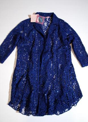 Кофта michele синя паєтки ажурна шикарна розкішна блуза н...3 фото
