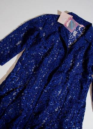 Кофта michele синя паєтки ажурна шикарна розкішна блуза н...4 фото