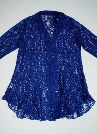 Кофта michele синя паєтки ажурна шикарна розкішна блуза н...5 фото