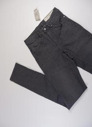 Супер скинії джинси сірі з прикрашені заклепками з високою поса..4 фото