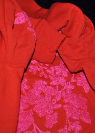 Світшот h&m швеція xs/s червоний яскравий із рожевою вишивкою тра10 фото