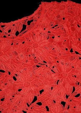 Футболка коралова яскрава ажурна вишивка мереживна блузка s /...6 фото