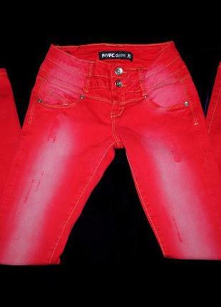 Джинси стильні круті бренд denim xs яскраві червоні на дівчинку..2 фото