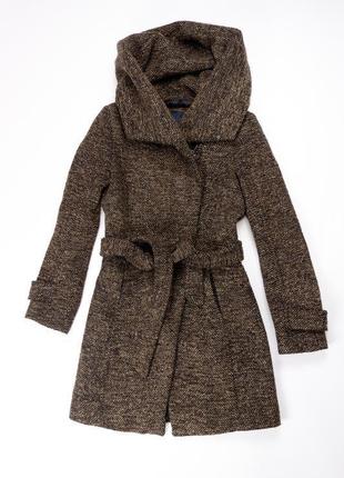 Шикарне пальто zara s з капюшоном і коміром коричневе7 фото