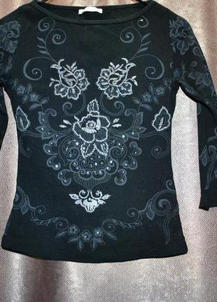 Реглан жіночий чорний s з візерунком вишивка паєтки светр ошатний7 фото