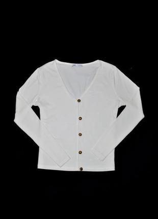Кофта на ґудзиках біла бренд zara m l базова рубчик светр...2 фото