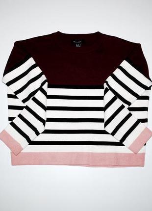 Світшот щільний контрастний светр бордовий у смужку жіночий3 фото