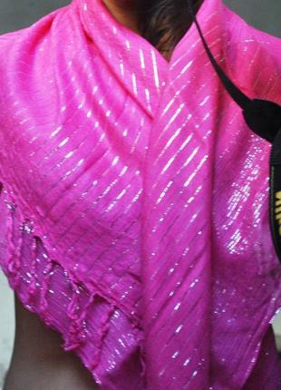 Хустка, шарф яскравий рожевий з люрексом патапнтин2 фото