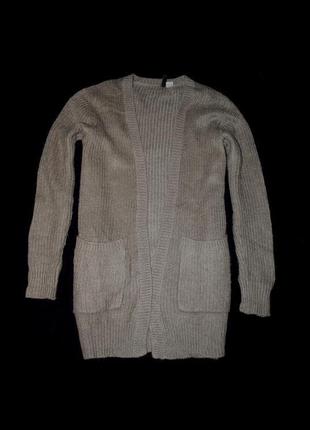 Кардиган светр l кофта подовжена з кишенями бежевий в'язаний...1 фото