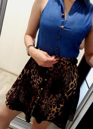 Платье брендовое крутое модное джинс и леопард стильное xs s 6