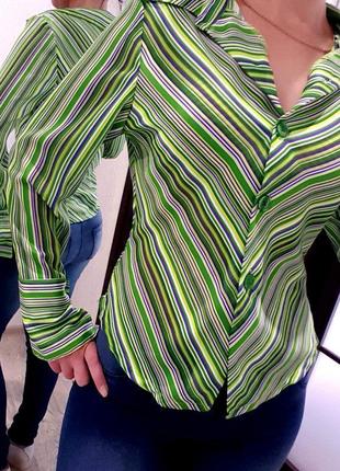 Блузка сорочка салатова яскрава стильна s-m смужка класика3 фото