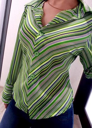 Блузка сорочка салатова яскрава стильна s-m смужка класика4 фото