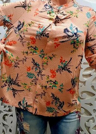 Блуза m&s сорочка плісе гофрована з птахами персикова пу...3 фото