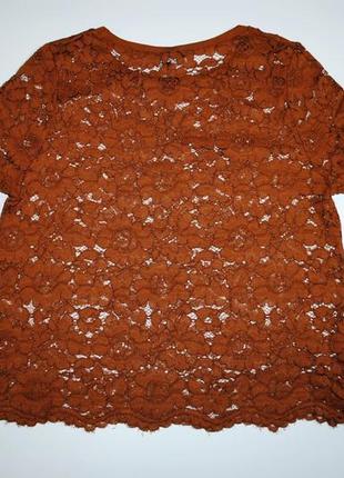 Футболка коричнева ажурна вишивка мереживна блузка мереживо l...8 фото