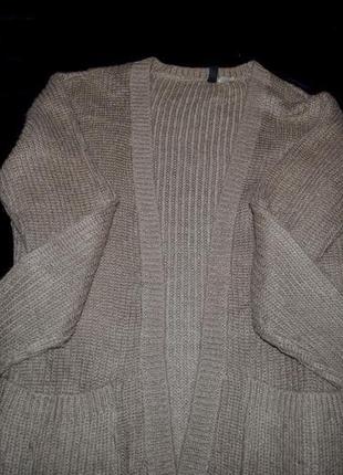 Кардиган светр l кофта подовжена з кишенями бежевий в'язаний...2 фото