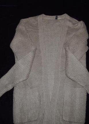Кардиган светр l кофта подовжена з кишенями бежевий в'язаний...3 фото