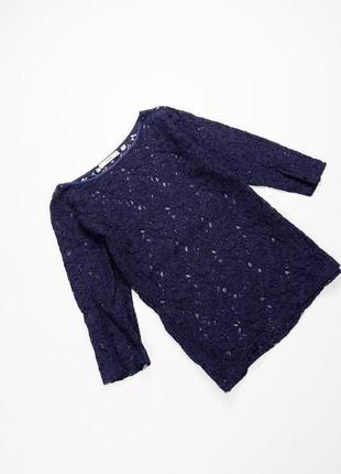 Кофта oasis ажурна синя жіноча рукави 3⁄4 гіпюр реглан блуза...3 фото