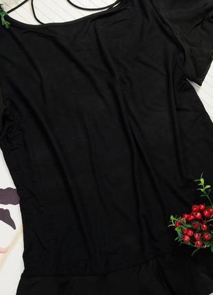 Футболка m&s чорна блузка літня прикрашена шифоном і полуоткры...5 фото