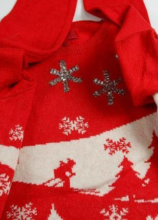 Светр next новорічний червоний жіночий з візерунком сніжинки паєт9 фото