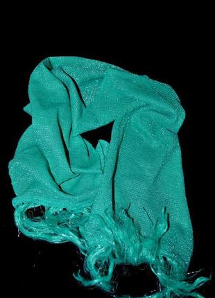 Шарф жіночий бірюзово - зелений з люрексом легкий на демисезон