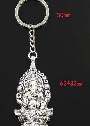 Брелок об'ємний метал 6 см!! сріблястий слон будда ганша бог мудрості та фінансувального добробуту гроші