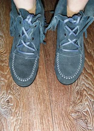Ботинки натуральные замшевые серые 23,5 см синие сапоги замш ш...