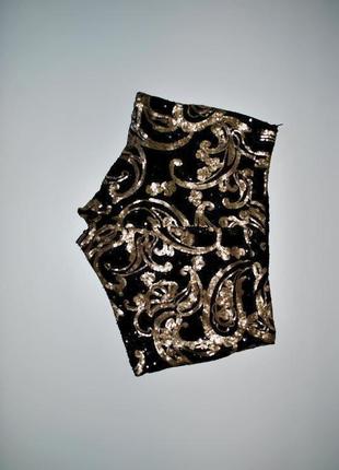 Круті шорти бренд parisian розшиті в паєтках чорні з золоти...6 фото