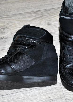 Снікерси чорні замшеві шкіряні черевики кросівки високі хай...5 фото