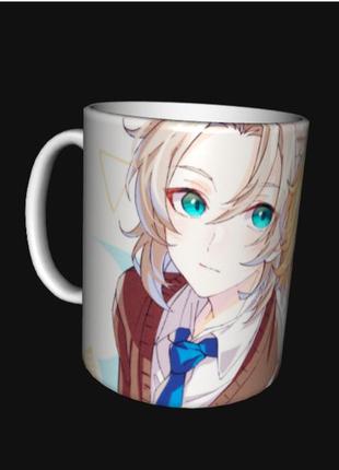 Чашка аниме кружка геншин альбедо и путешественник (0283)