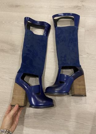 Чоботи сині замшеві шкіряні